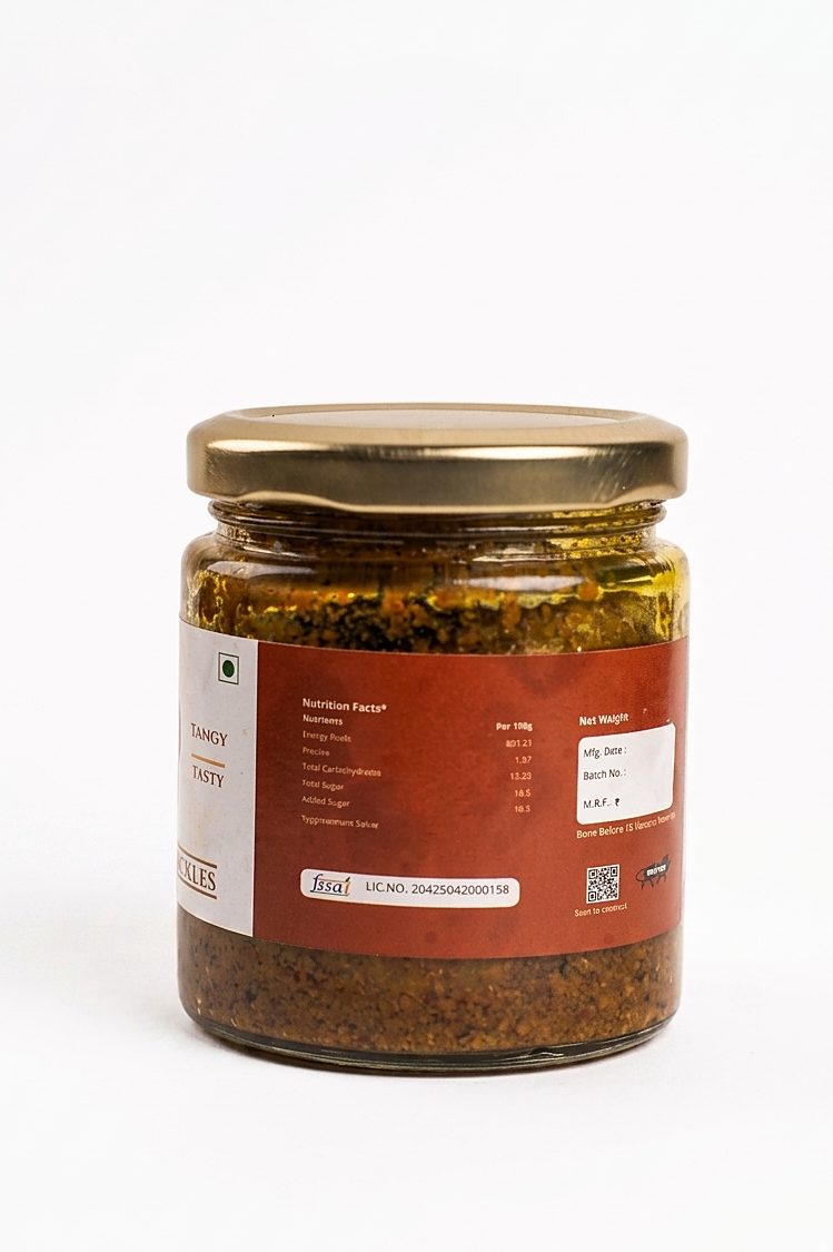 Red chilli pickle jar side view