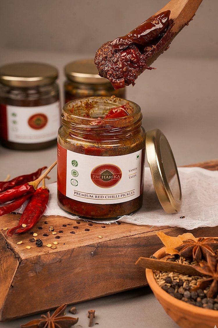 Open cap red chilli pickle jar