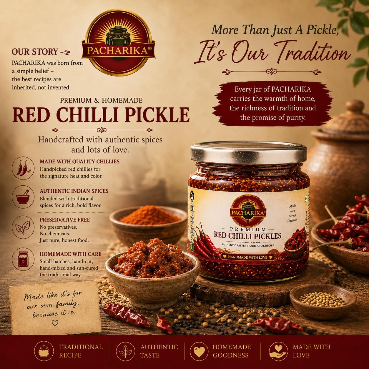 Pacharika red chilli pickle nutrition information